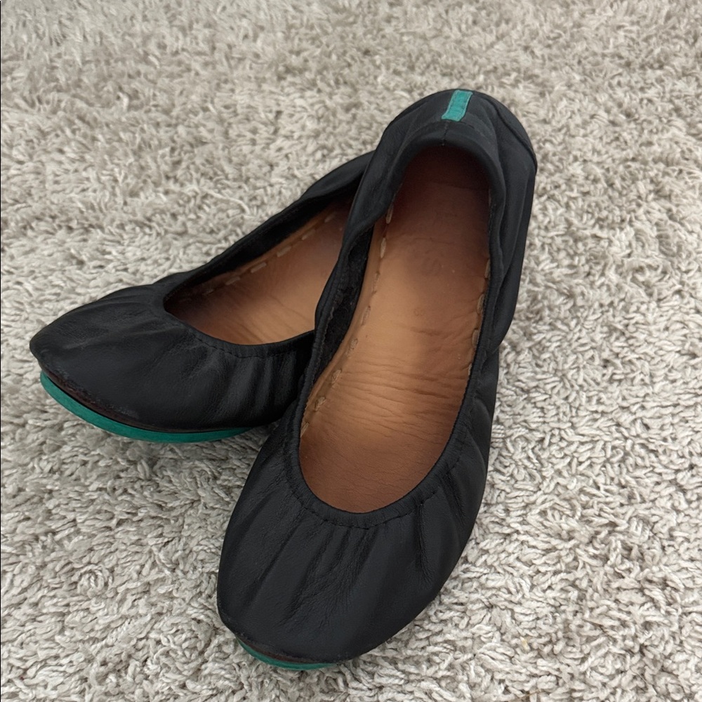 Tieks Classic Black Flats with Teal Soles
